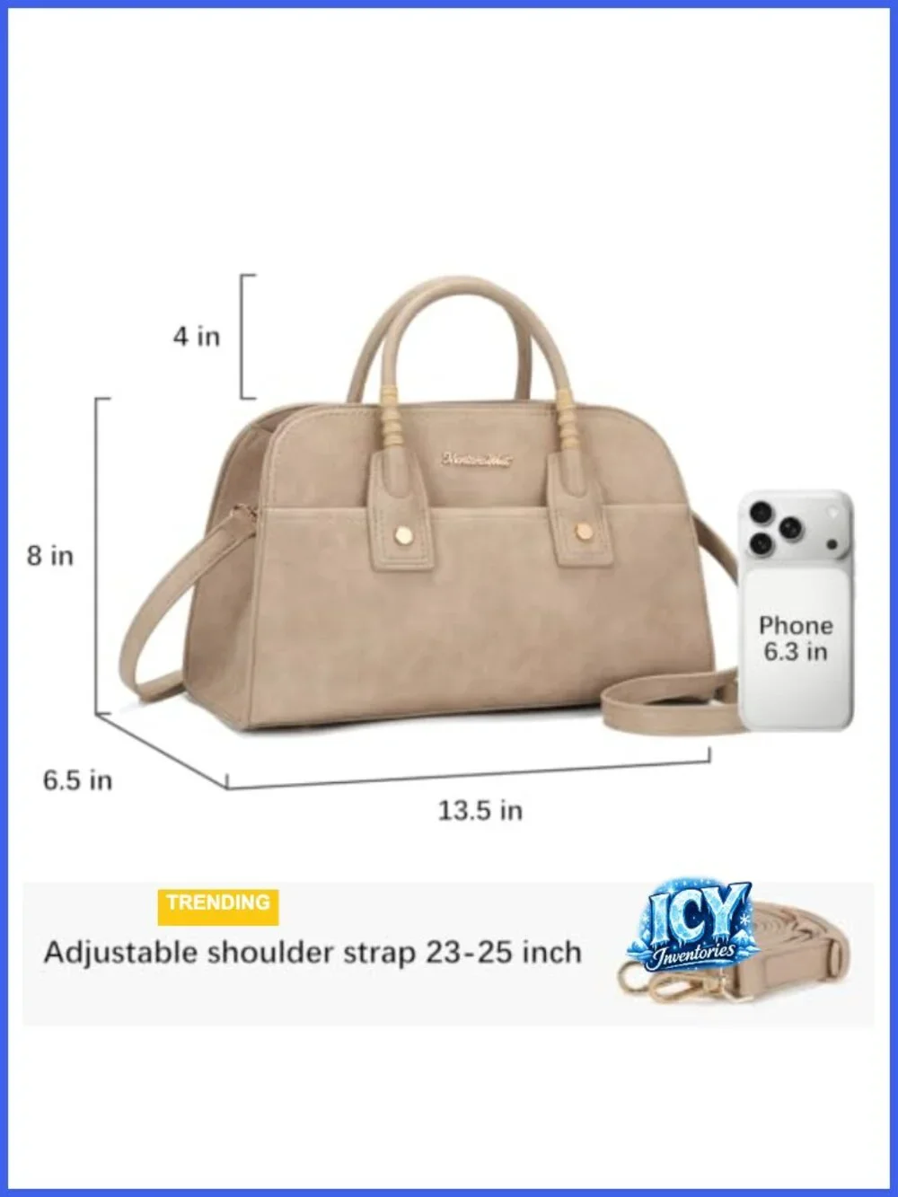 Structured Satchel Bag for Women - Faux Leather, Top Handle Crossbody Purse,